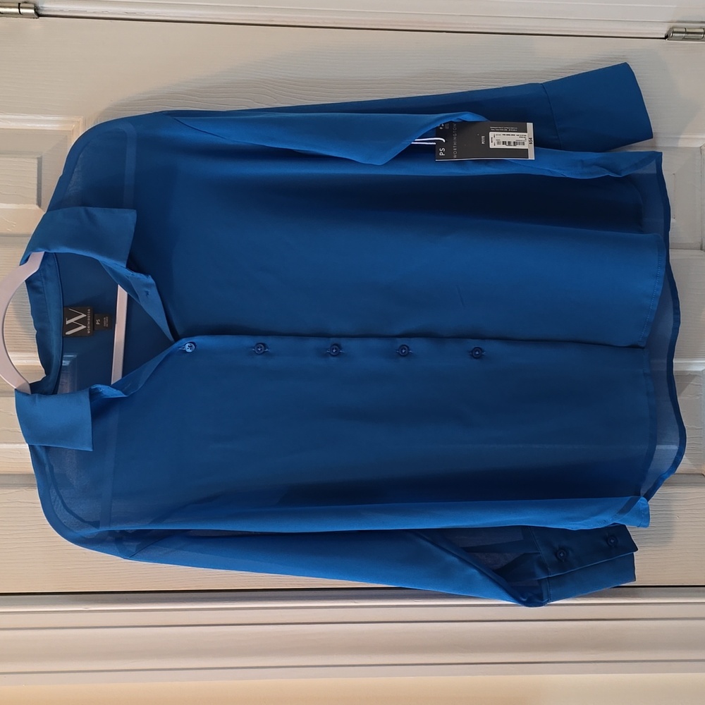 WORTHINGTON WOMENS PETITE FRONT BUTTON LONG SLEEVE BLUE BLOUSE SIZE PETITE XL
